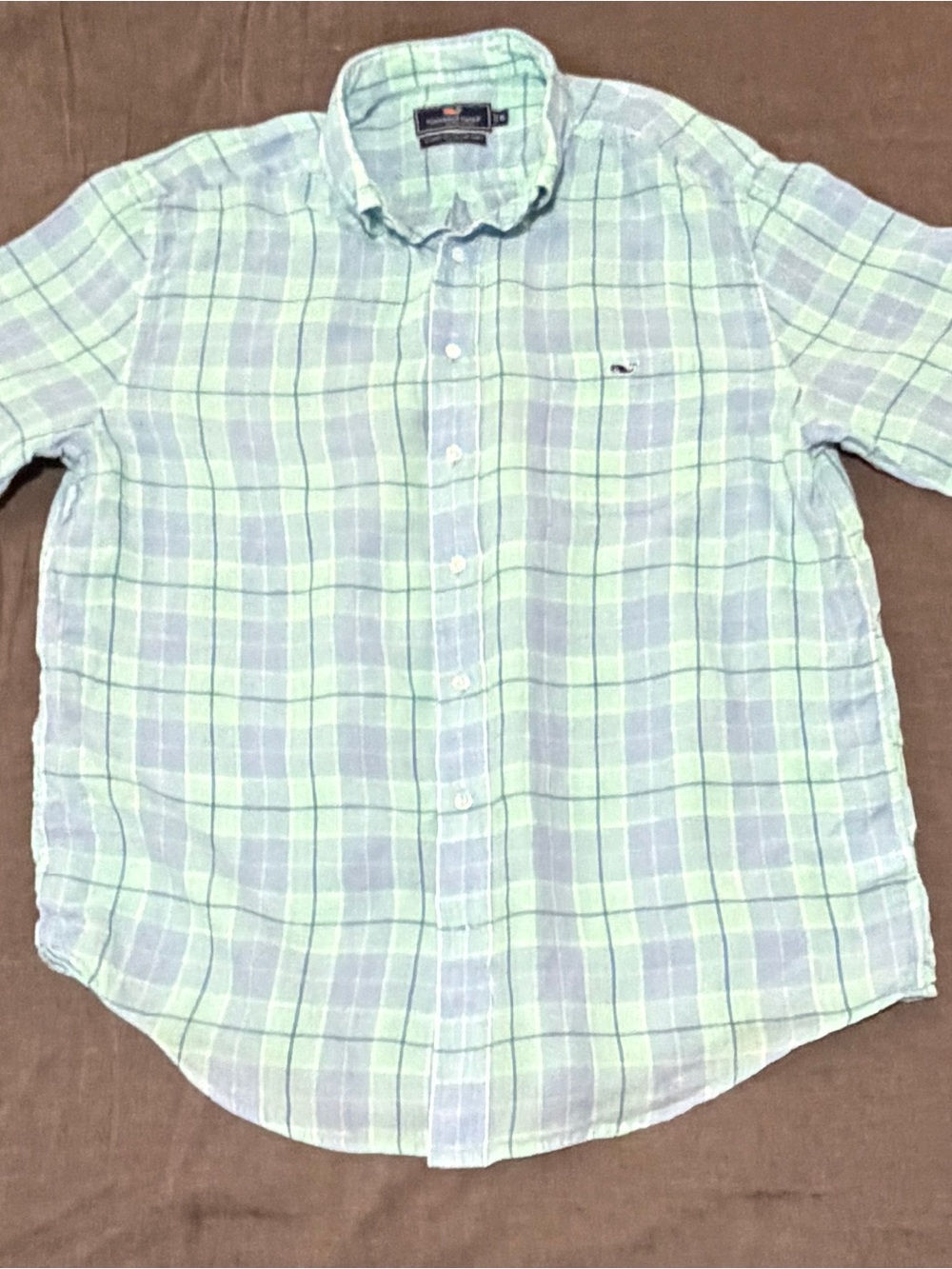 Vineyard Vines Mint and Light Blue Plaid Button-Down Shirt